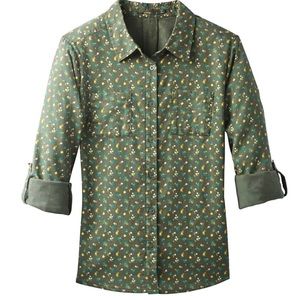 Prana - Green Floral Shirt Roll Tab Sleeve, 100% organic cotton